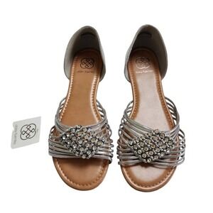 Daisy Fuentes Womens Rhinestone Embellished Sandals Size 10 Silver Slip On Shoes